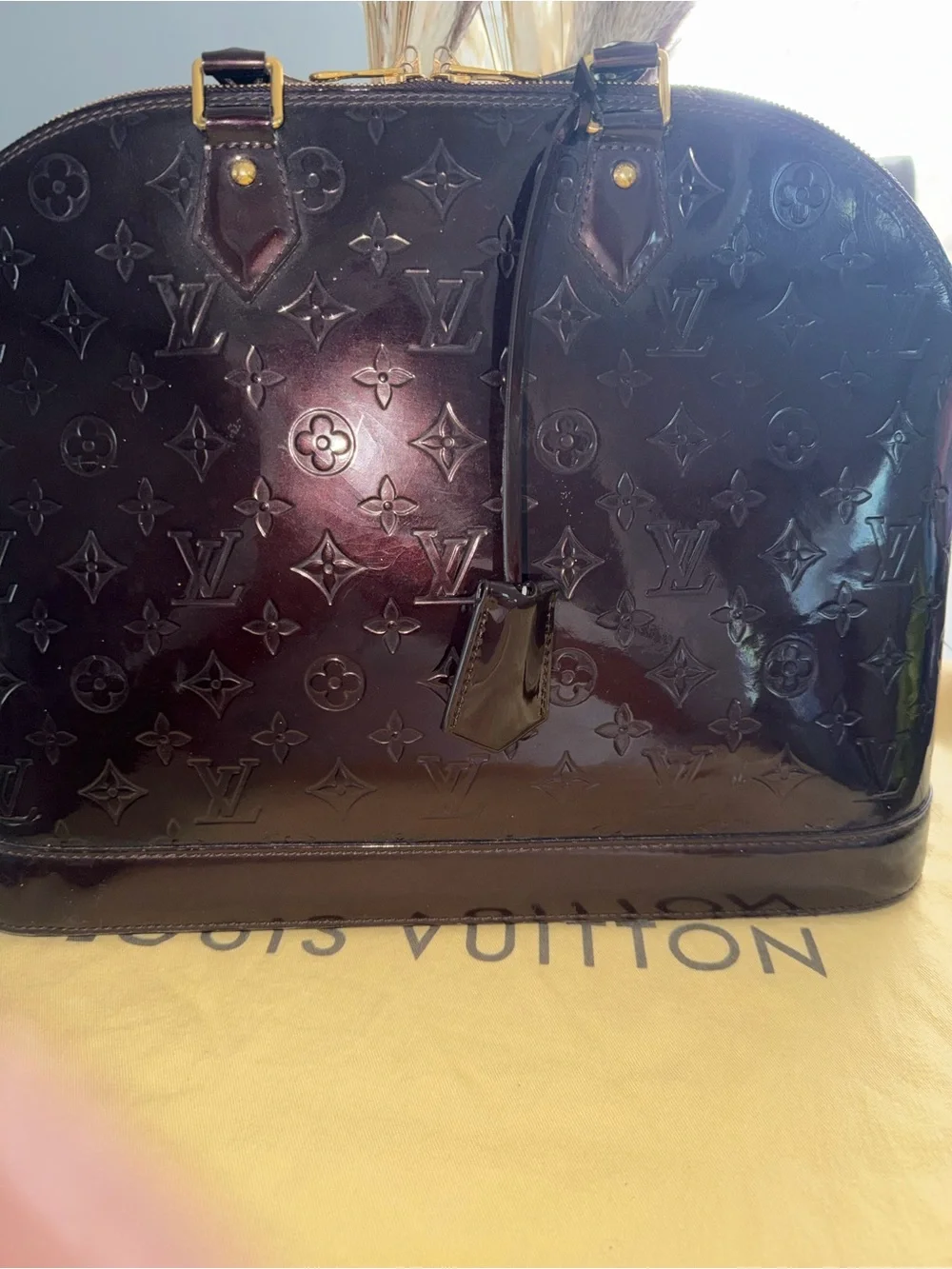 Louis Vuitton Vernis Alma GM Satchel in Deep Burgundy